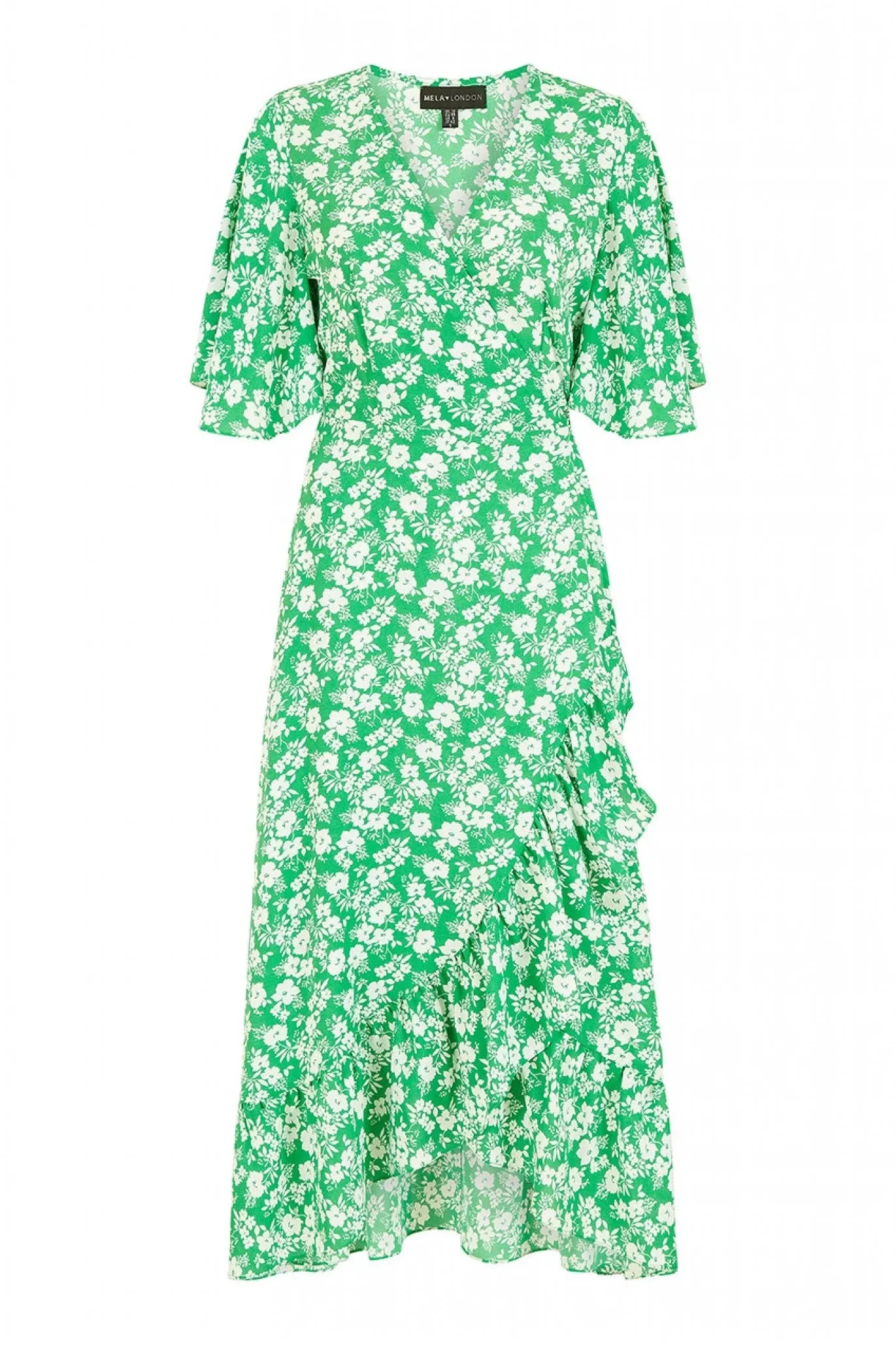 Mela London Green Ditsy Daisy Wrap Effect Frill Dress