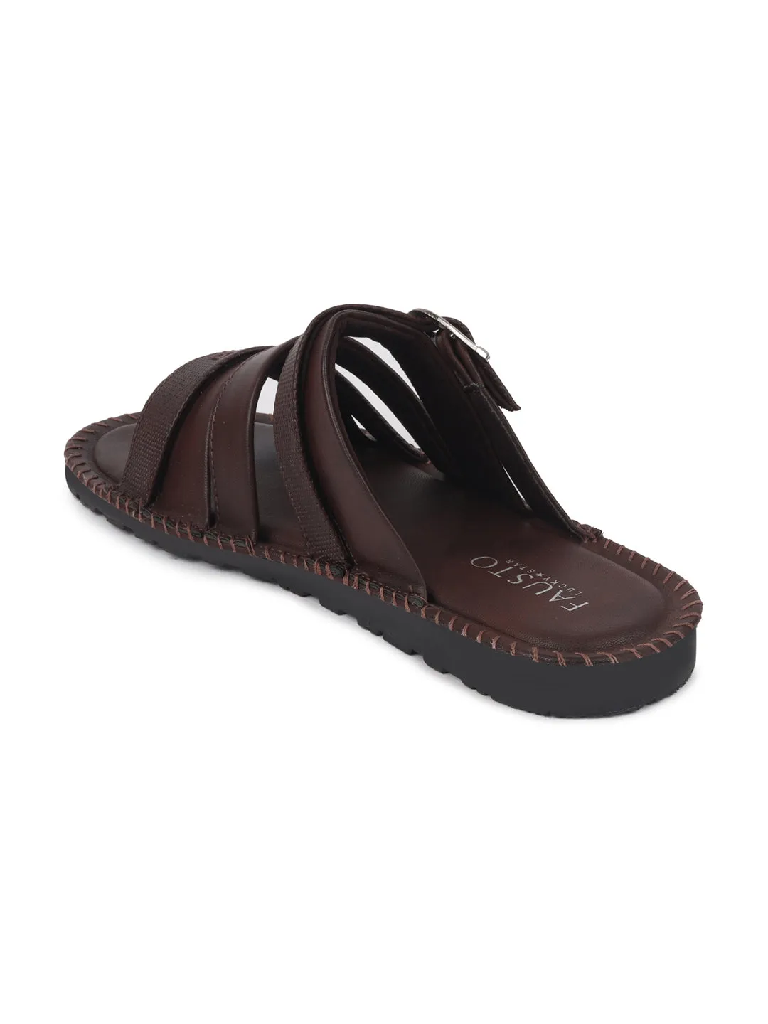 Men Brown Slip On TPR Sole Side Stitch Outdoor & Indoor Slippers