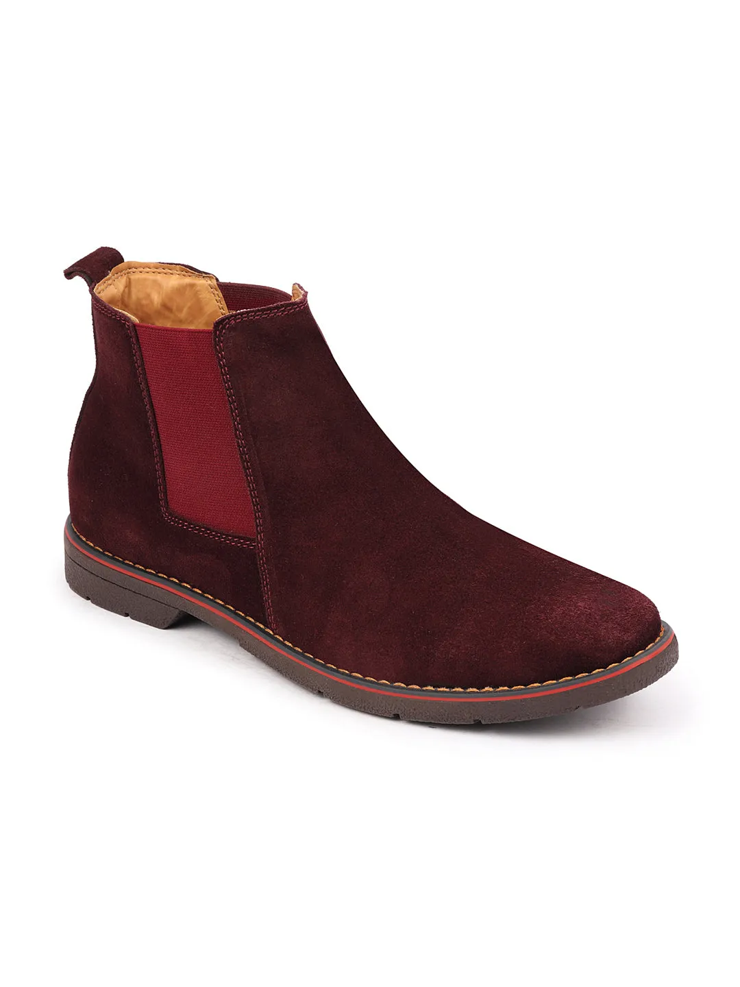 Men Cherry Suede Leather Outdoor Everyday High Ankle Classy Chelsea Boots