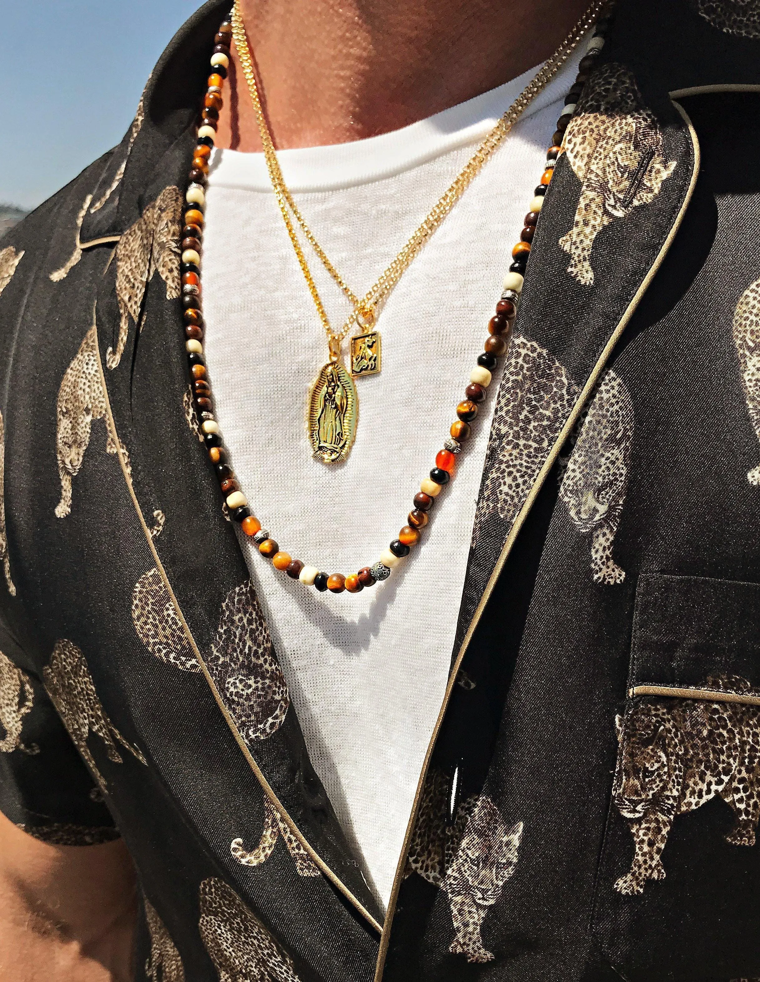 Men's Gold Necklace with Our Lady of Guadalupe Pendant