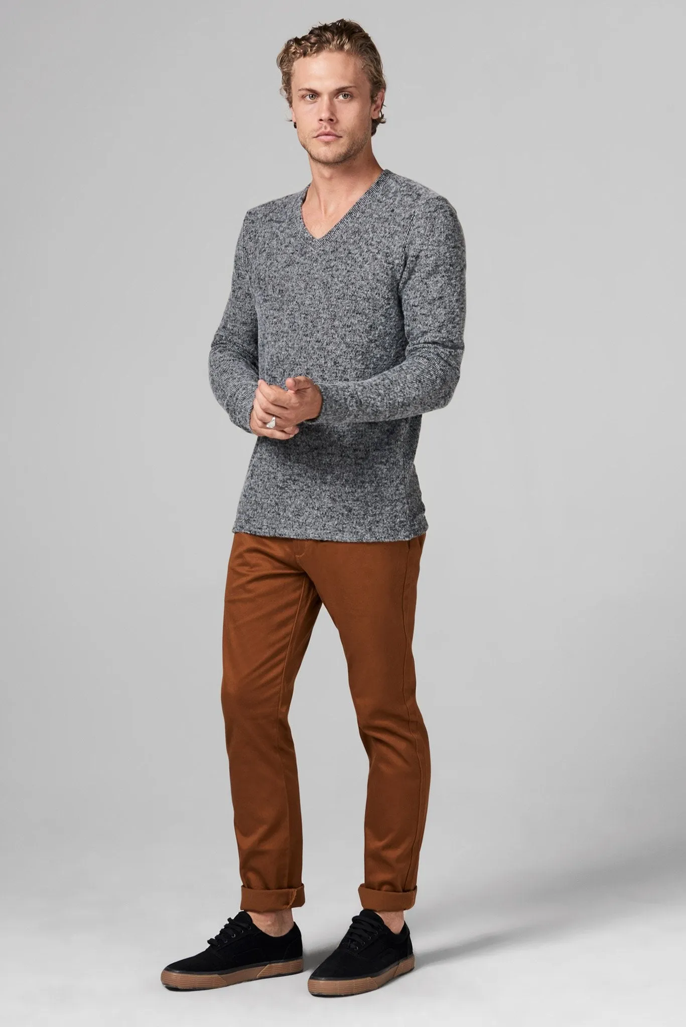 Men's Soft Knit Melange V-Neck Sweater