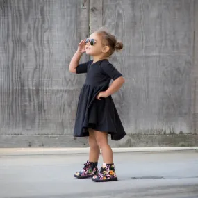 MID SLEEVE BAMBOO DRESS- Little Black Twirl