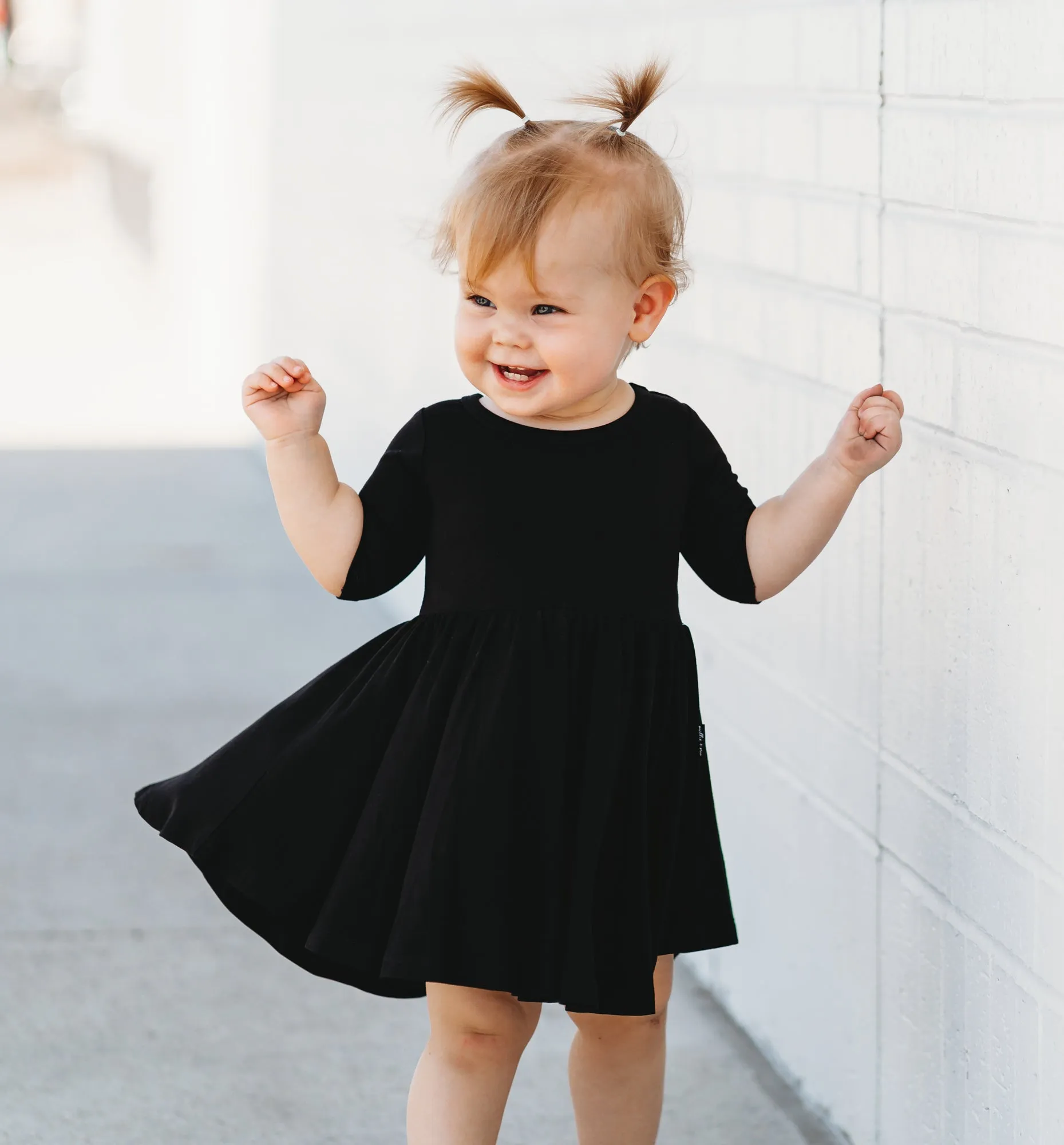 MID SLEEVE BAMBOO DRESS- Little Black Twirl