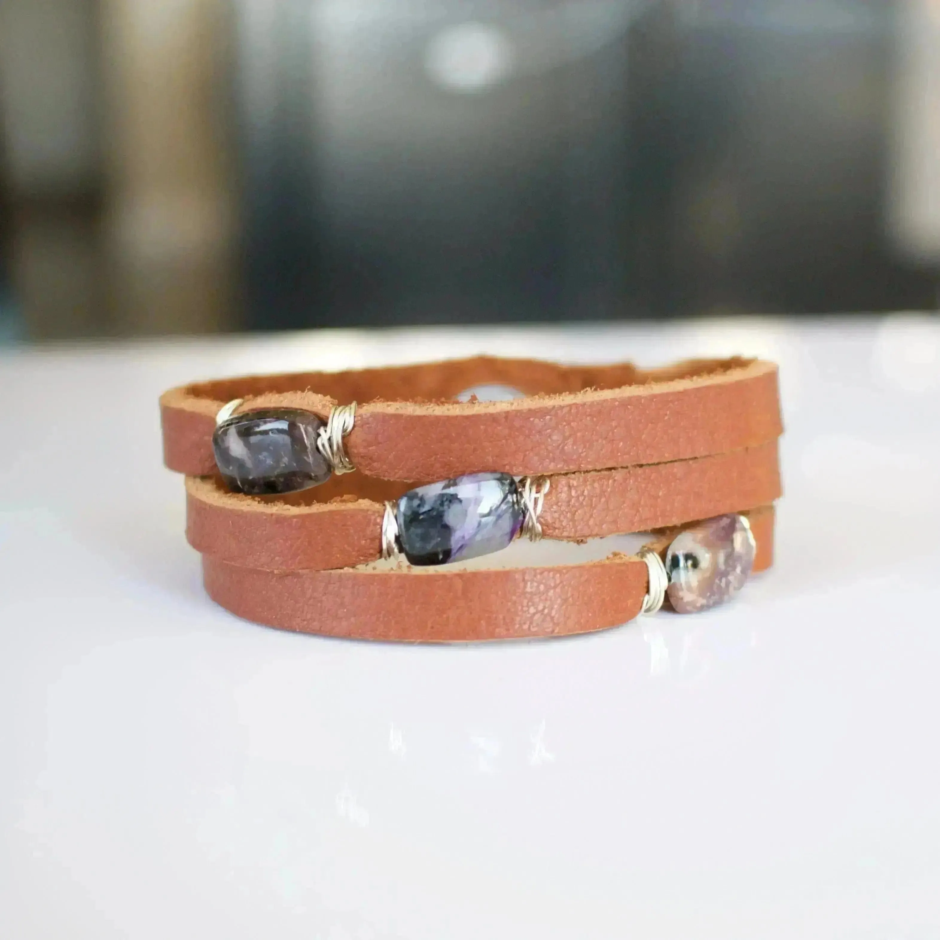 Mini Cinco Leather Wrap Bracelet Brown