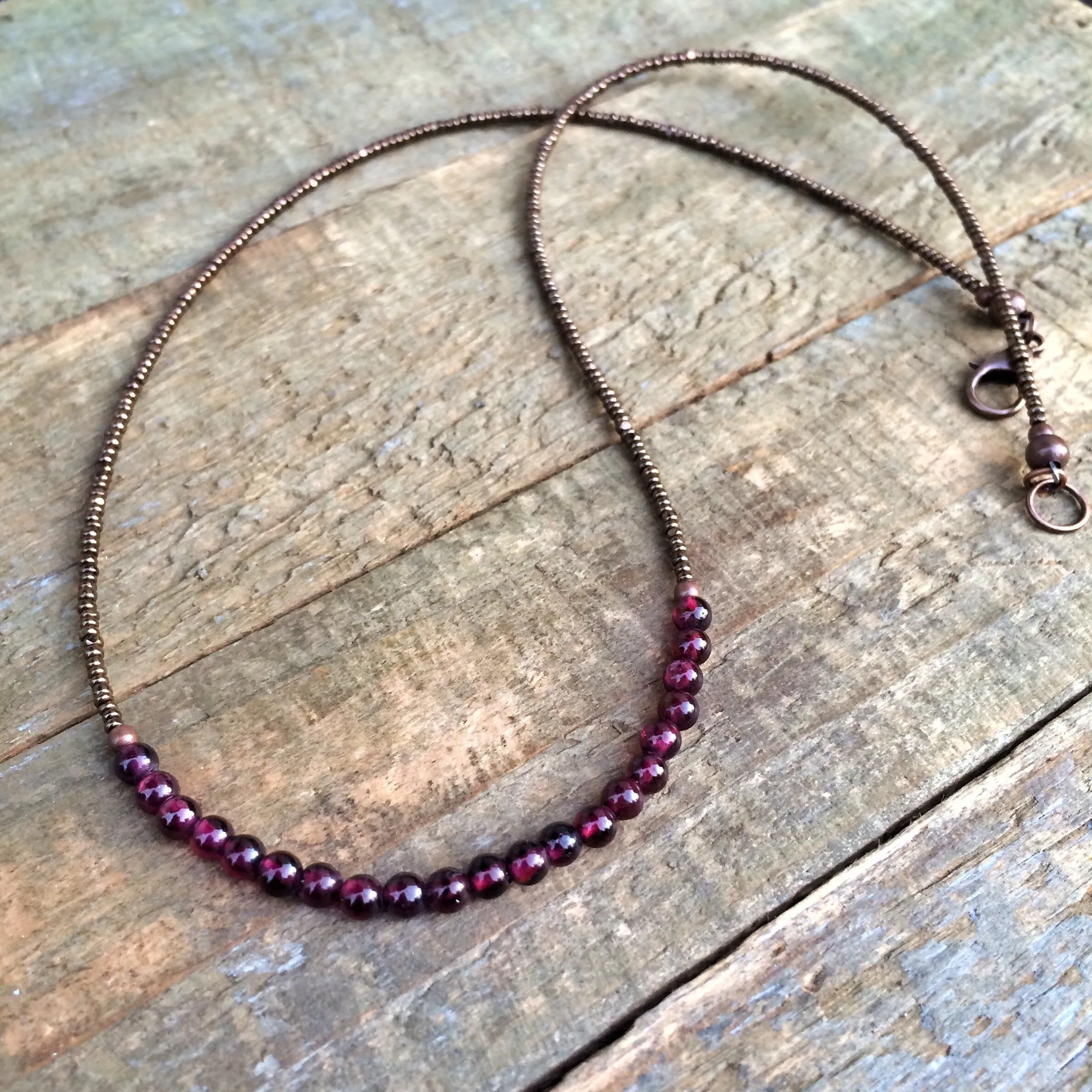 Minimalist Garnet Necklace, Layering Necklace, Holiday Gift for Her, Garnet Choker Necklace, January Birthstone Jewelry, Beaded Necklace