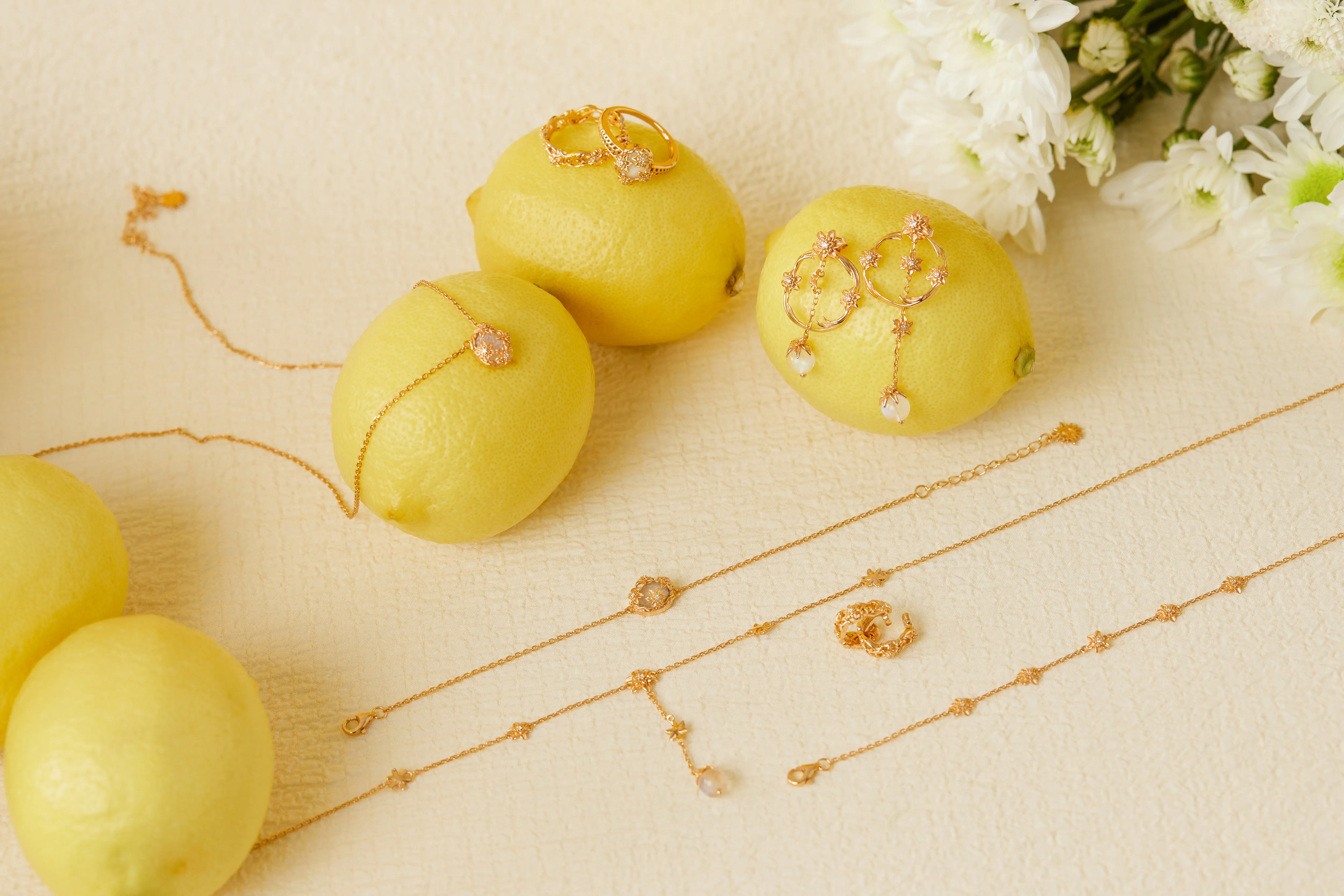 Moonstone Gold Floral Layered Necklace - Daffodil