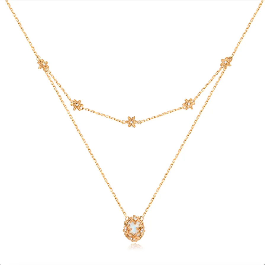 Moonstone Gold Floral Layered Necklace - Daffodil