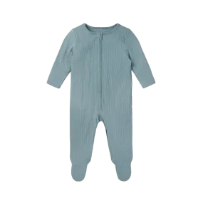 Mori Baby Blue Bamboo/organic Cotton Ribbed Clever Zip Sleepsuit BNWT Newborn