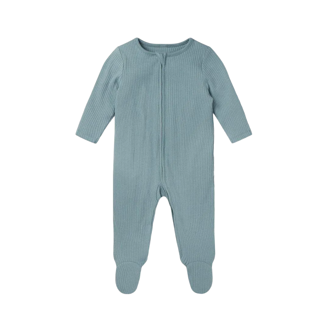 Mori Baby Blue Bamboo/organic Cotton Ribbed Clever Zip Sleepsuit BNWT Newborn