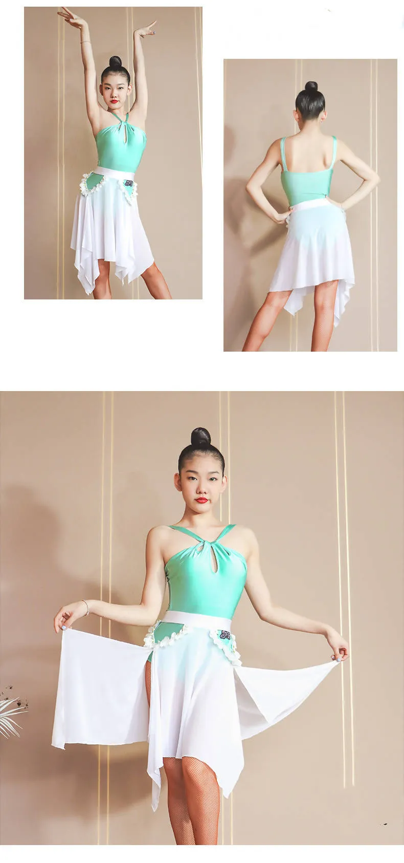 New Green & White Rhythm Leotard-Skirt Set | 721