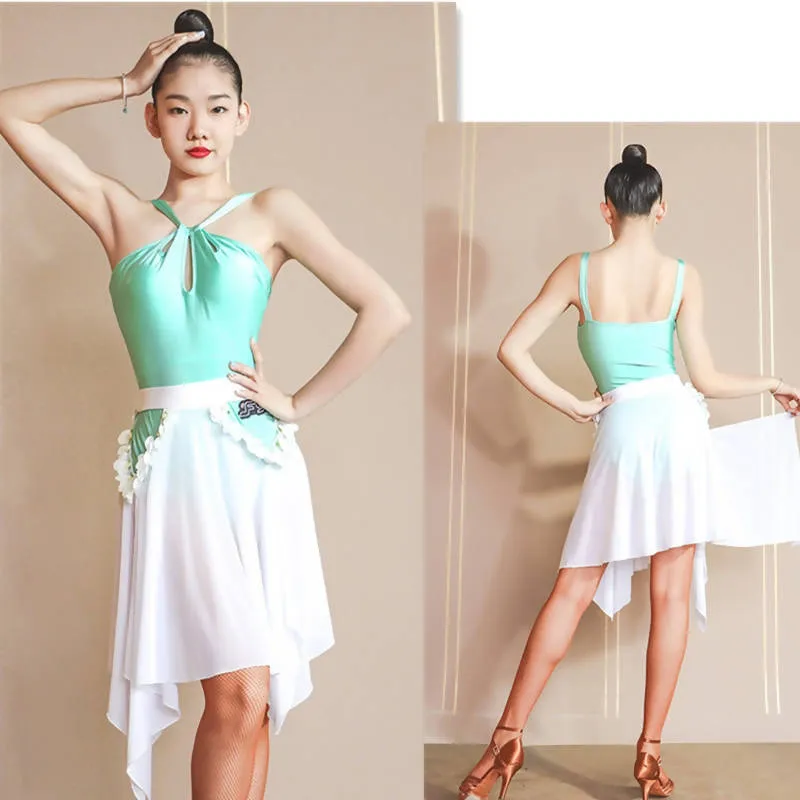 New Green & White Rhythm Leotard-Skirt Set | 721