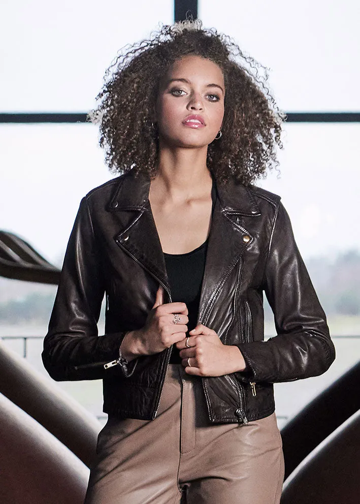 Notyz Biker Jacket 10961 Skindjakke - almond brown with gold