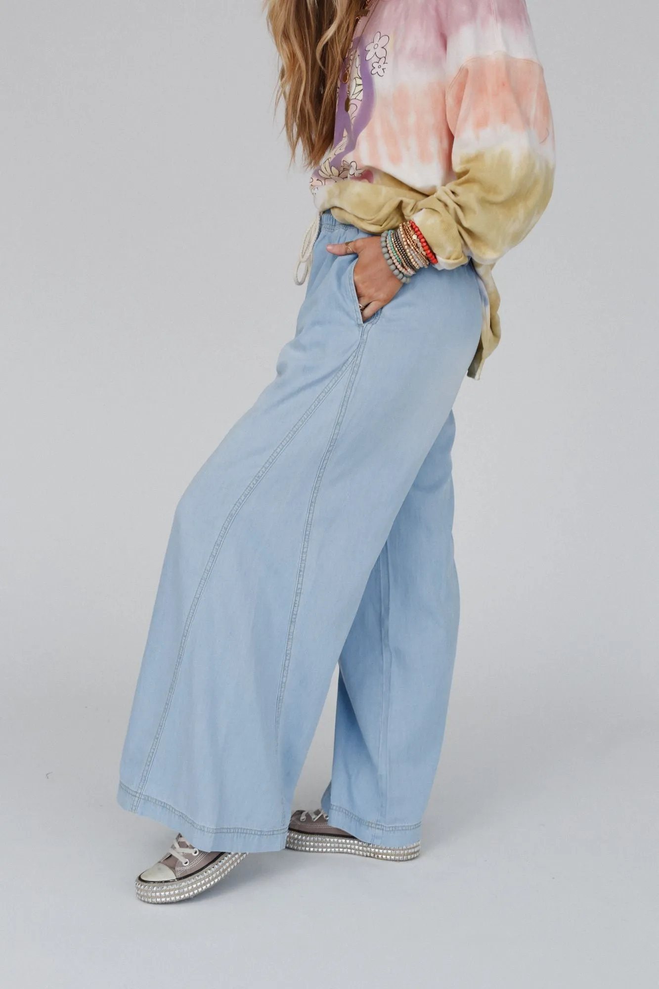 On The Fly Wide Leg Pants - Blue