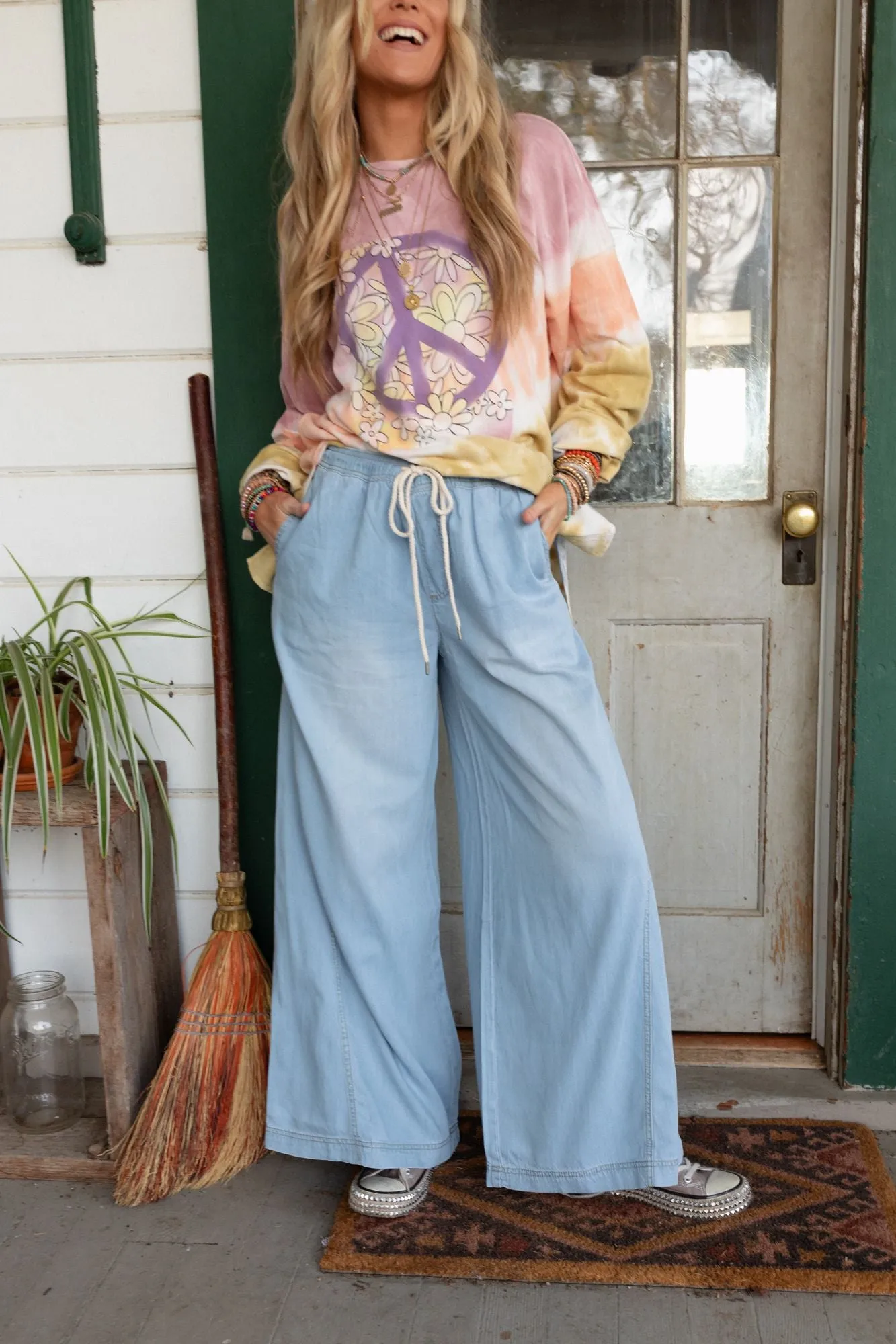 On The Fly Wide Leg Pants - Blue