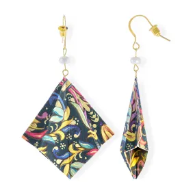 Origami Earrings Blue Gold Kimono With Gemstones