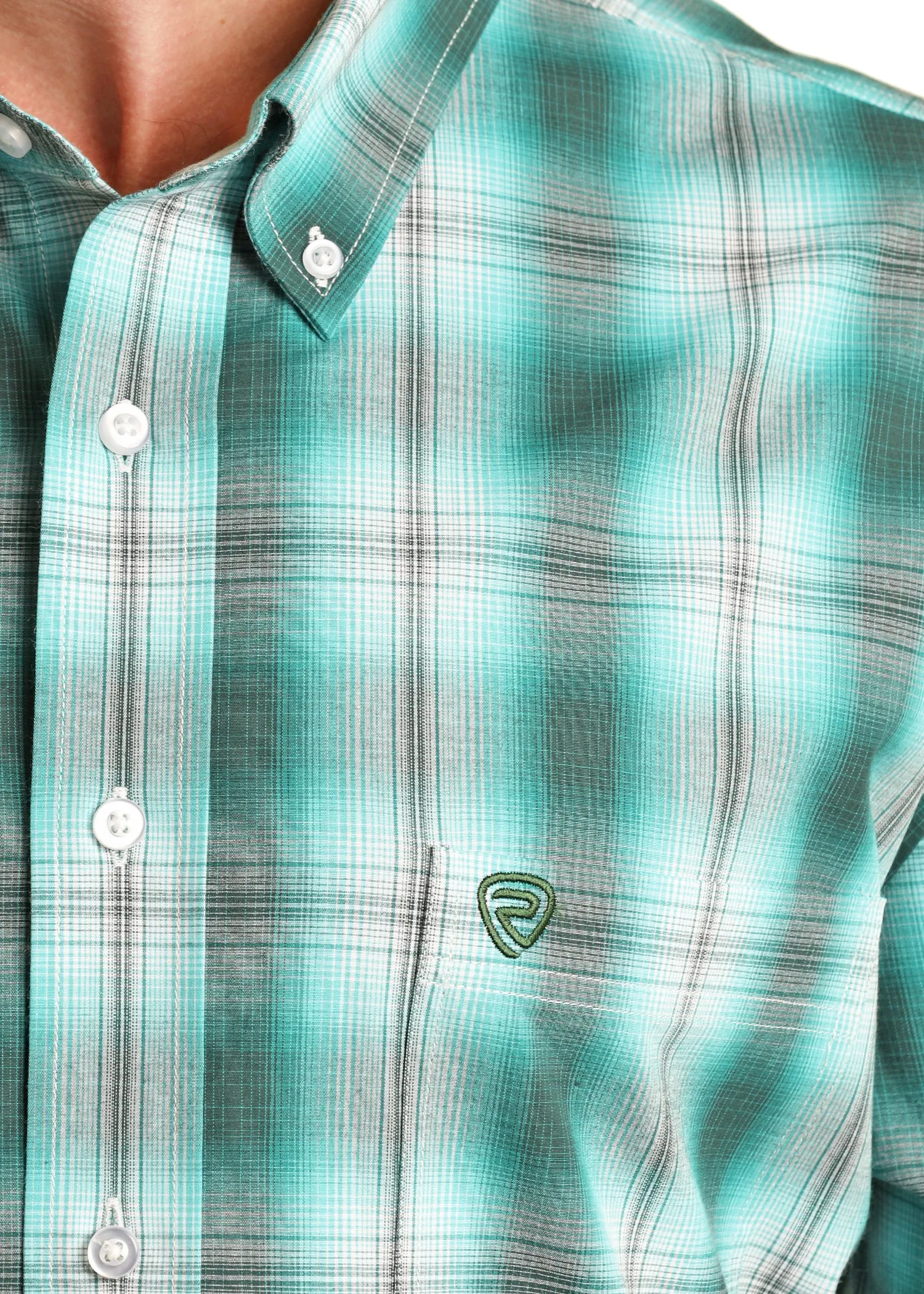 'Panhandle-Rock & Roll' Men's Western Plaid Button Down - Teal