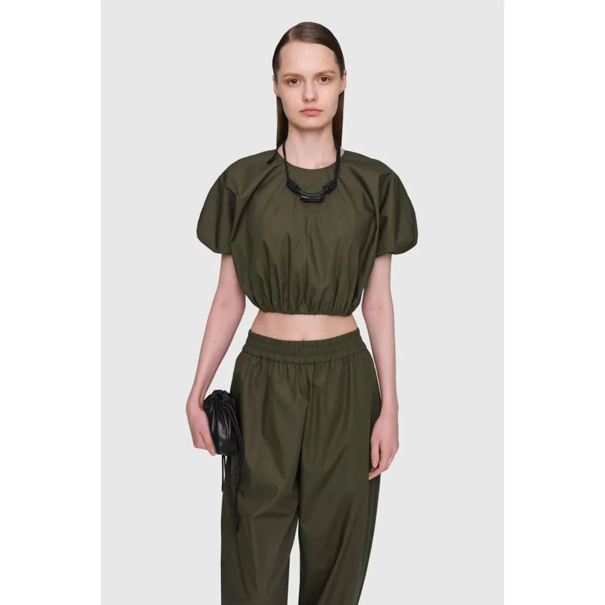 Paper Poplin Barley Top Military Grn