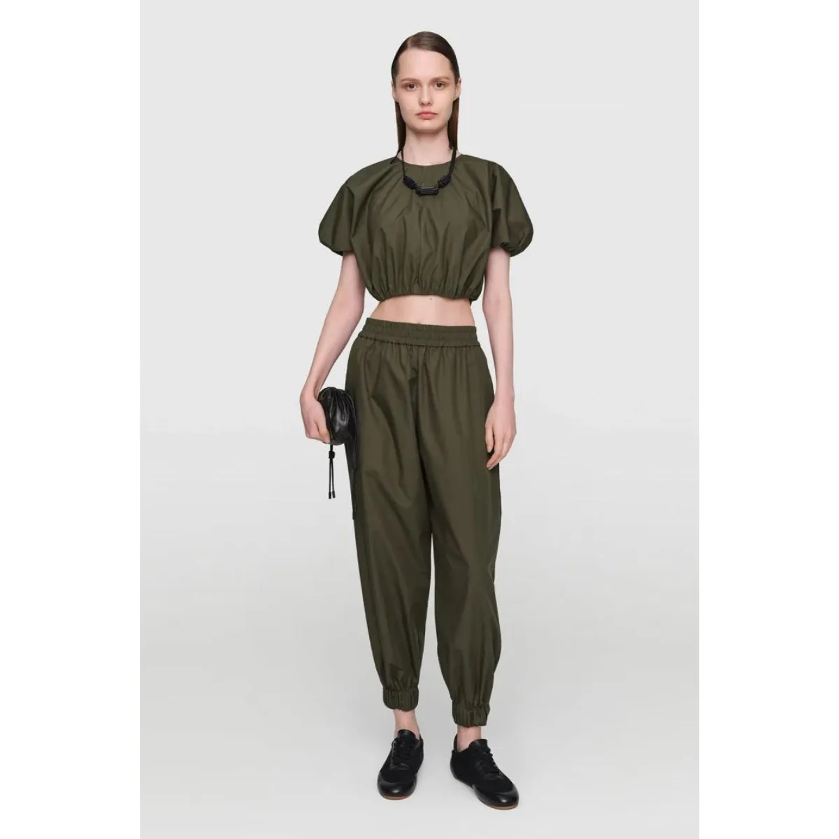 Paper Poplin Barley Top Military Grn