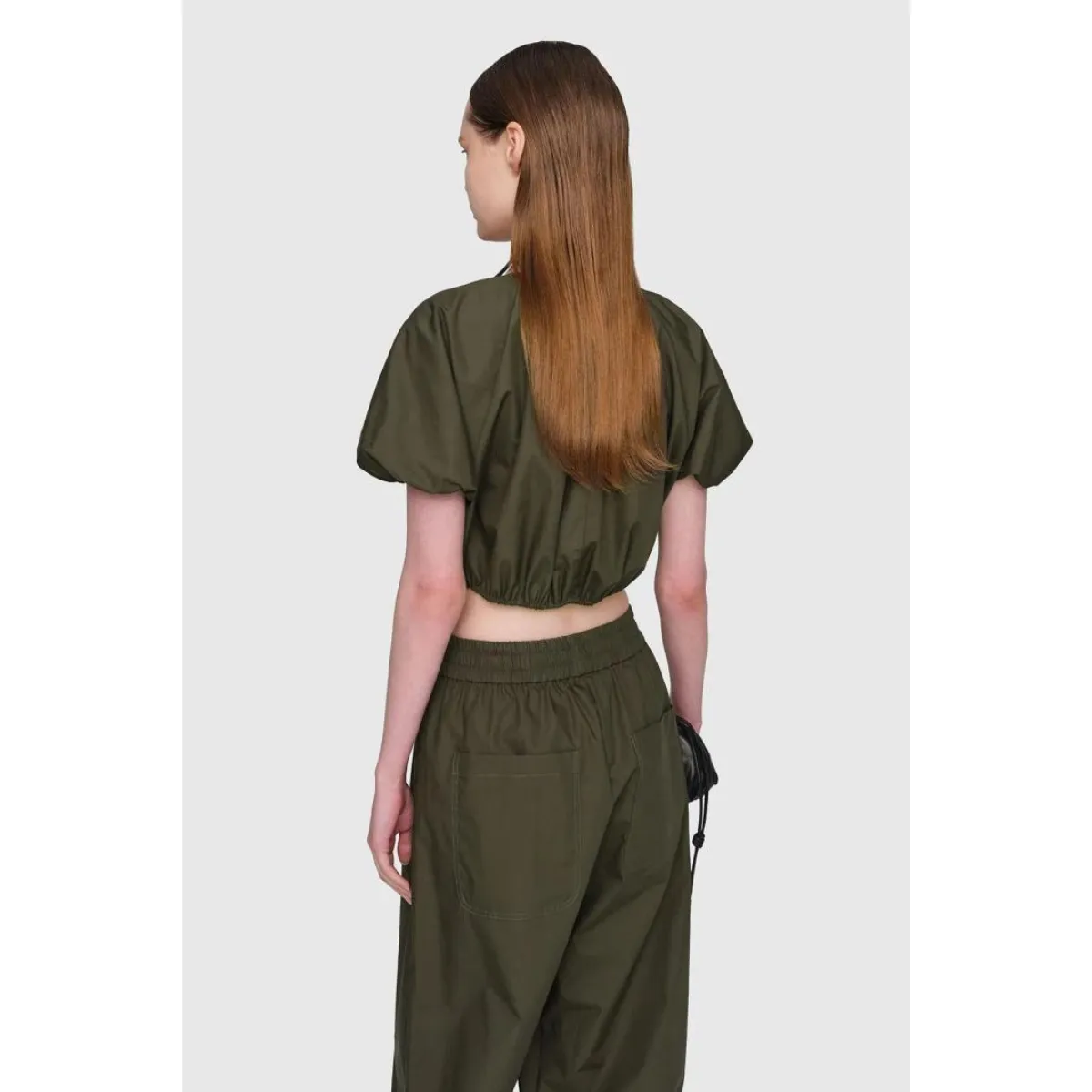 Paper Poplin Barley Top Military Grn