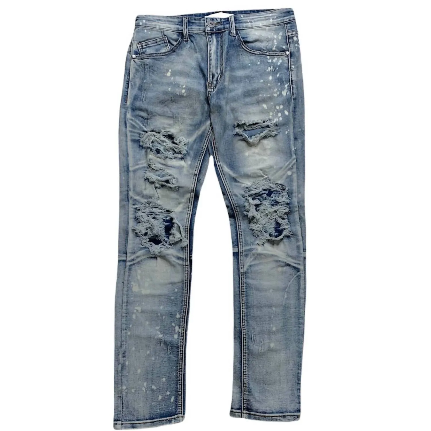 Patched Ripped Jeans In Vintage Medium Blue