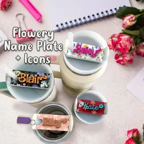 Personalized Stanley Tumbler Name Tag Custom Name Flowery and Icon Cup Plate Lid Topper for 20/30/40 OZ