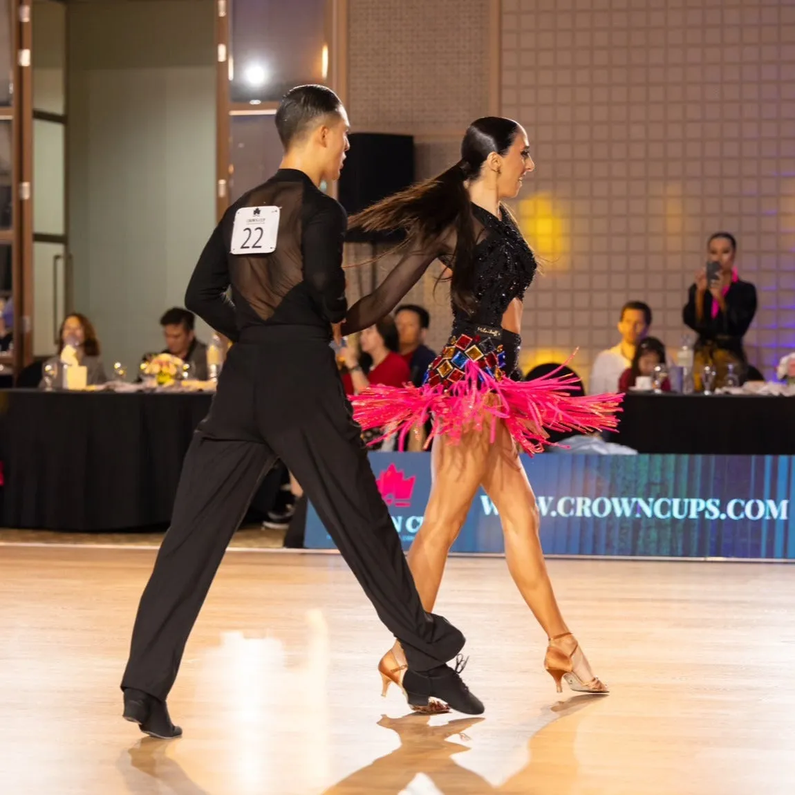 Pink Fringe Rhythm Dance Dress with Sparkling Crystals