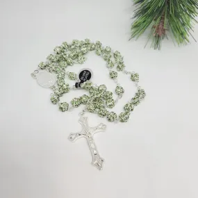 Premium Silver Medal of Fatima Rosary - Green