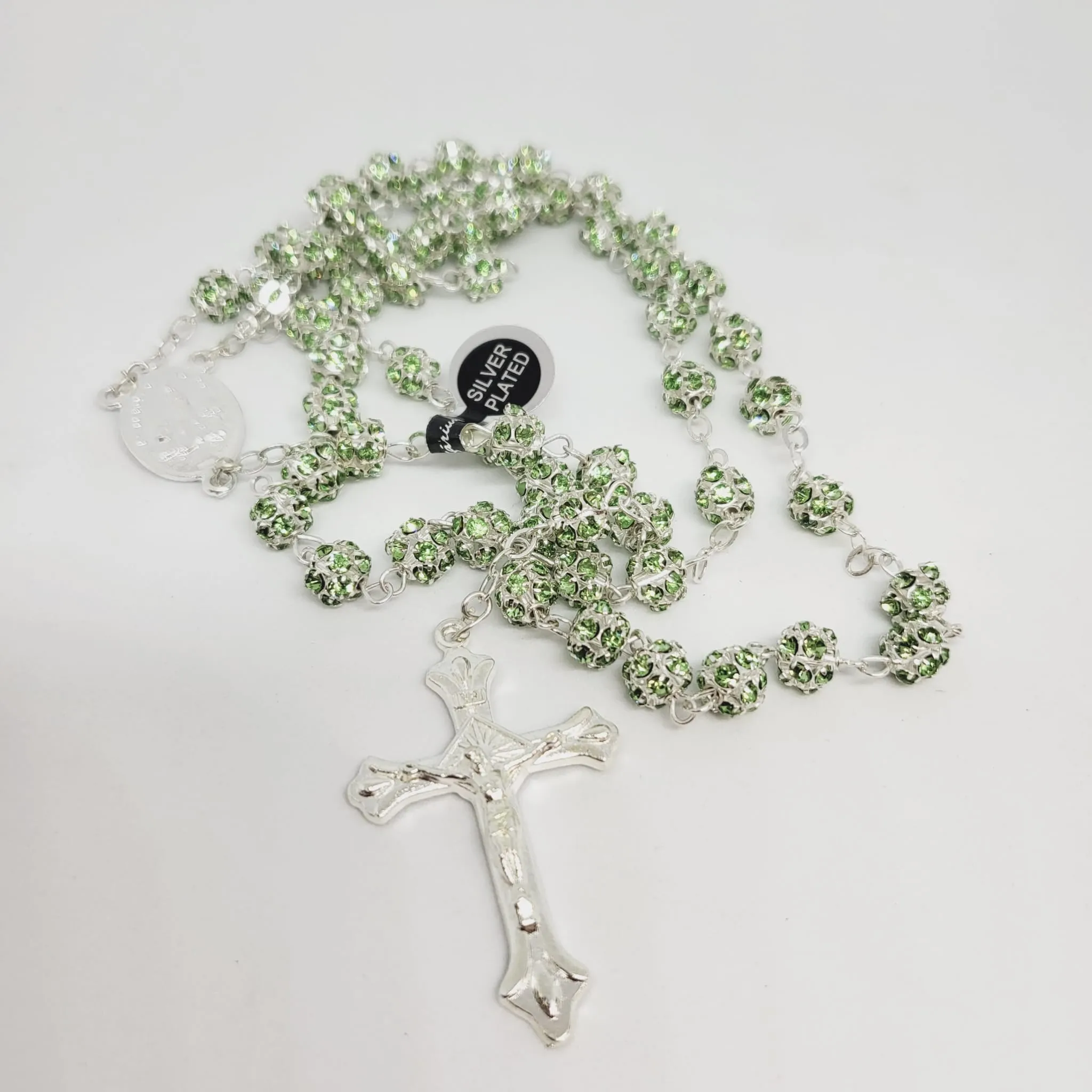 Premium Silver Medal of Fatima Rosary - Green