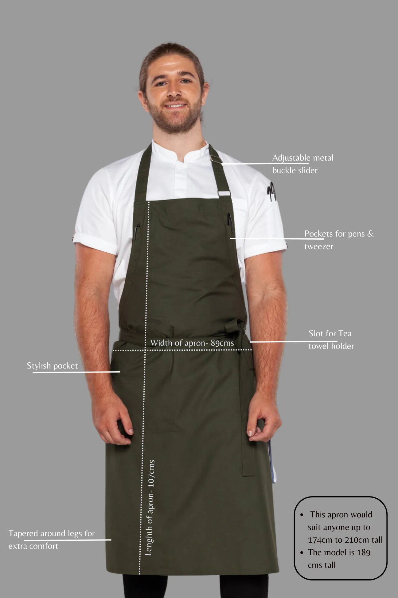 Ross Dark Green bib Chef Apron Large Size