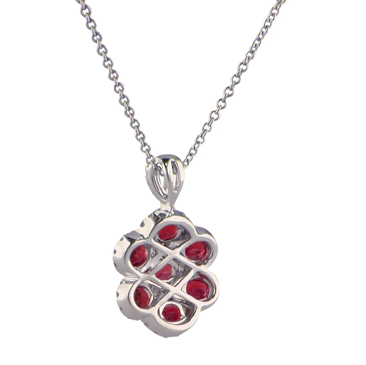 Ruby & Diamond Criss Cross Pendant Necklace 18K White Gold