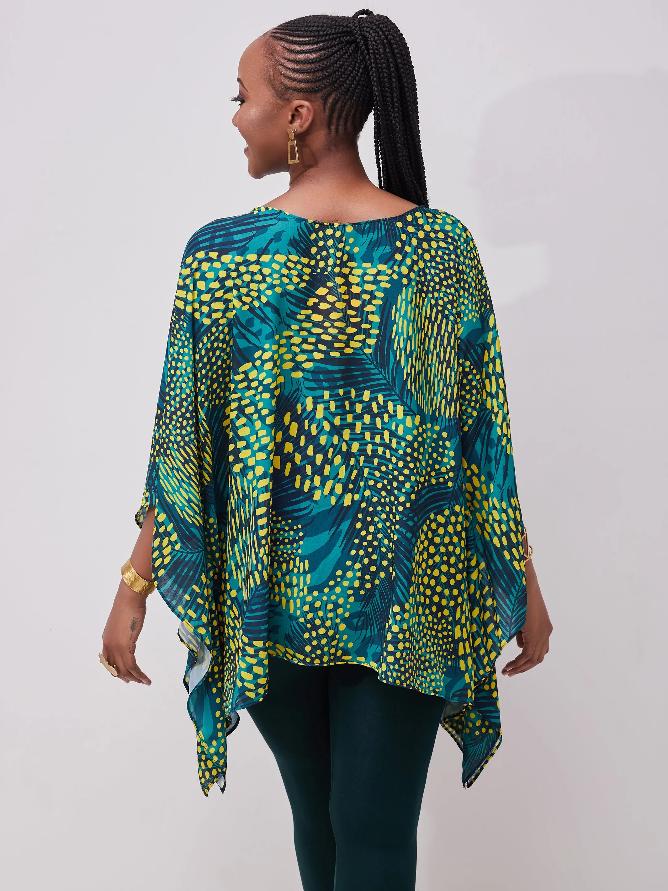 Safari Ayana Wide Top - Green / Yellow Print