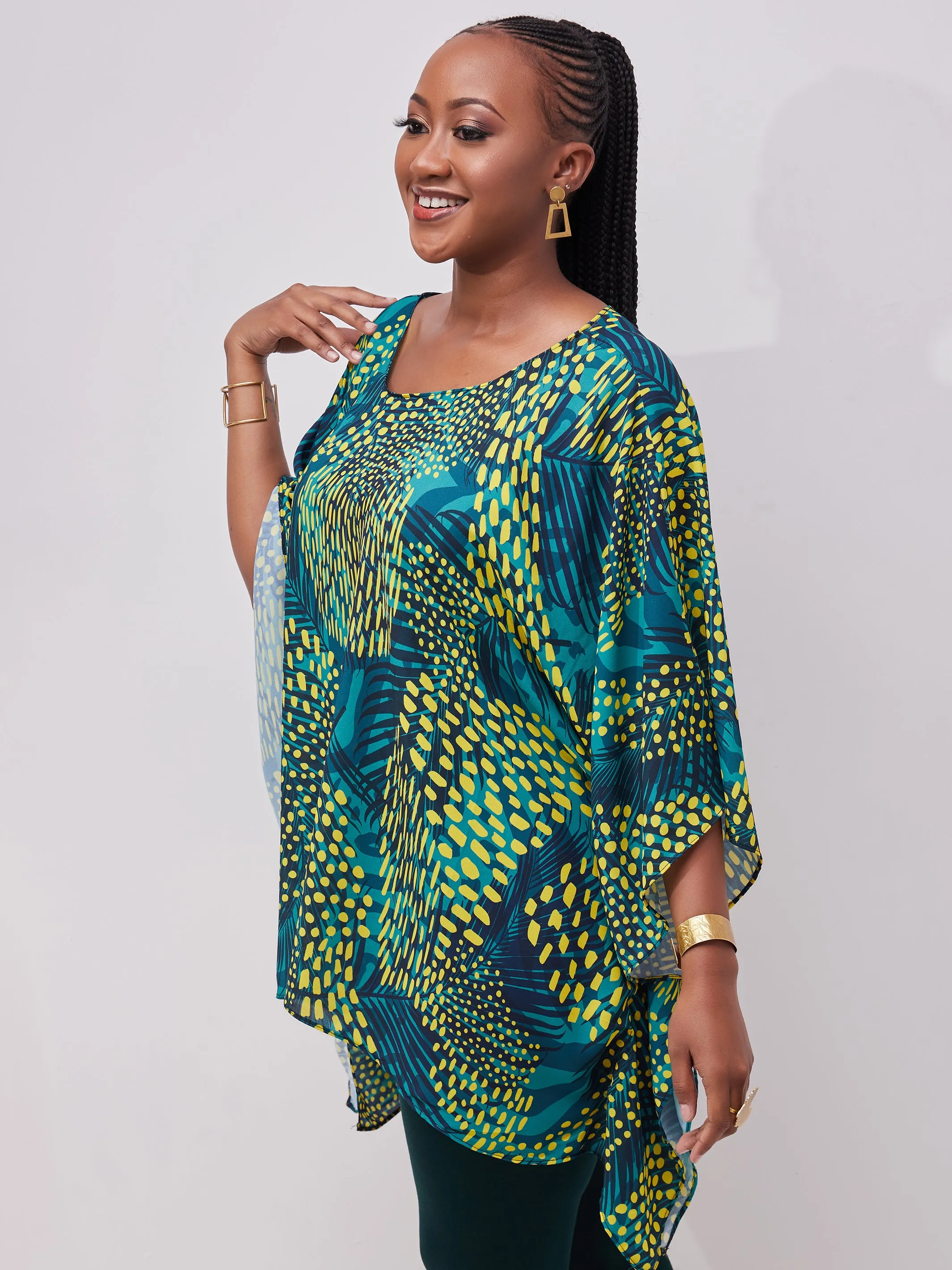 Safari Ayana Wide Top - Green / Yellow Print