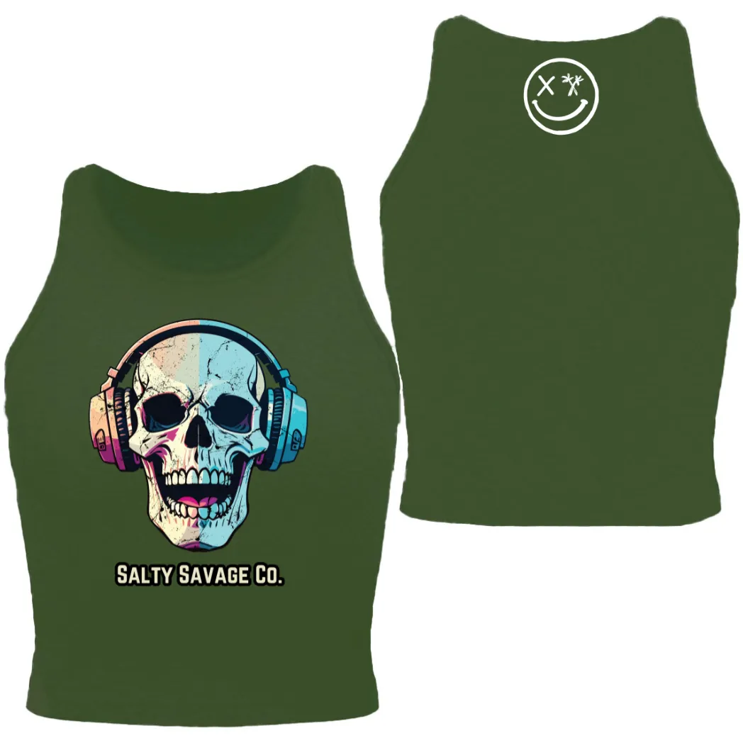 Salty Savage Ladies "Dead Beats" High Neck Sleeveless Crop Tank