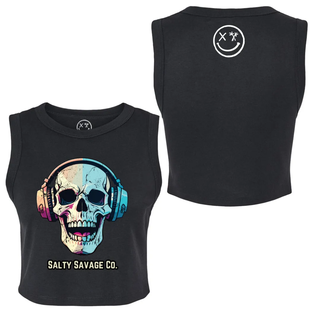 Salty Savage Ladies "Dead Beats" High Neck Sleeveless Crop Tank