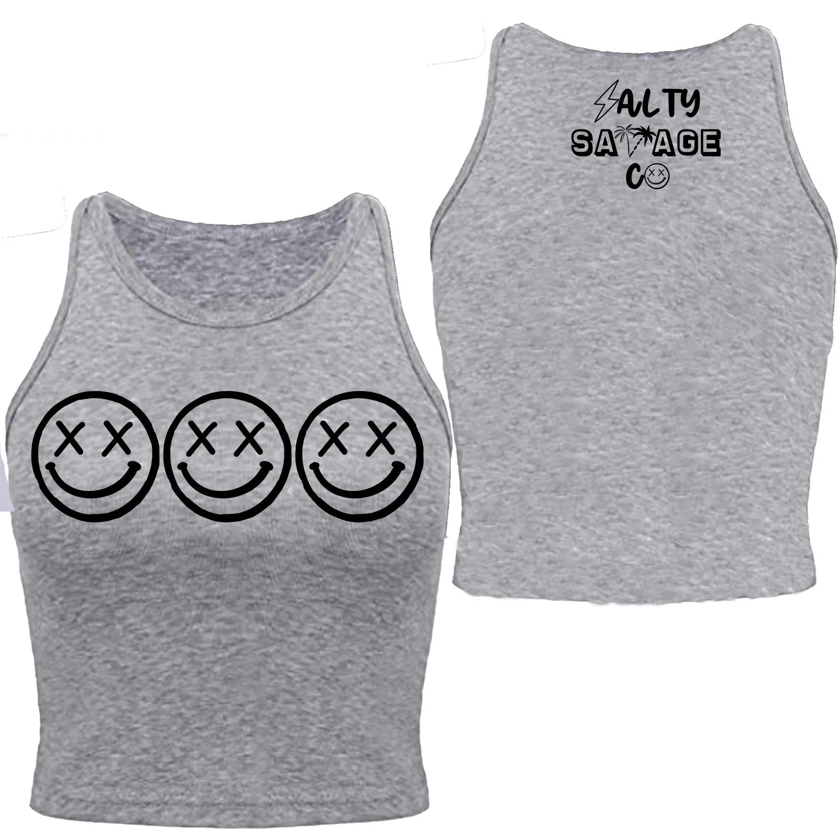 Salty Savage Ladies "OG Smile" High Neck Sleeveless Crop Tank