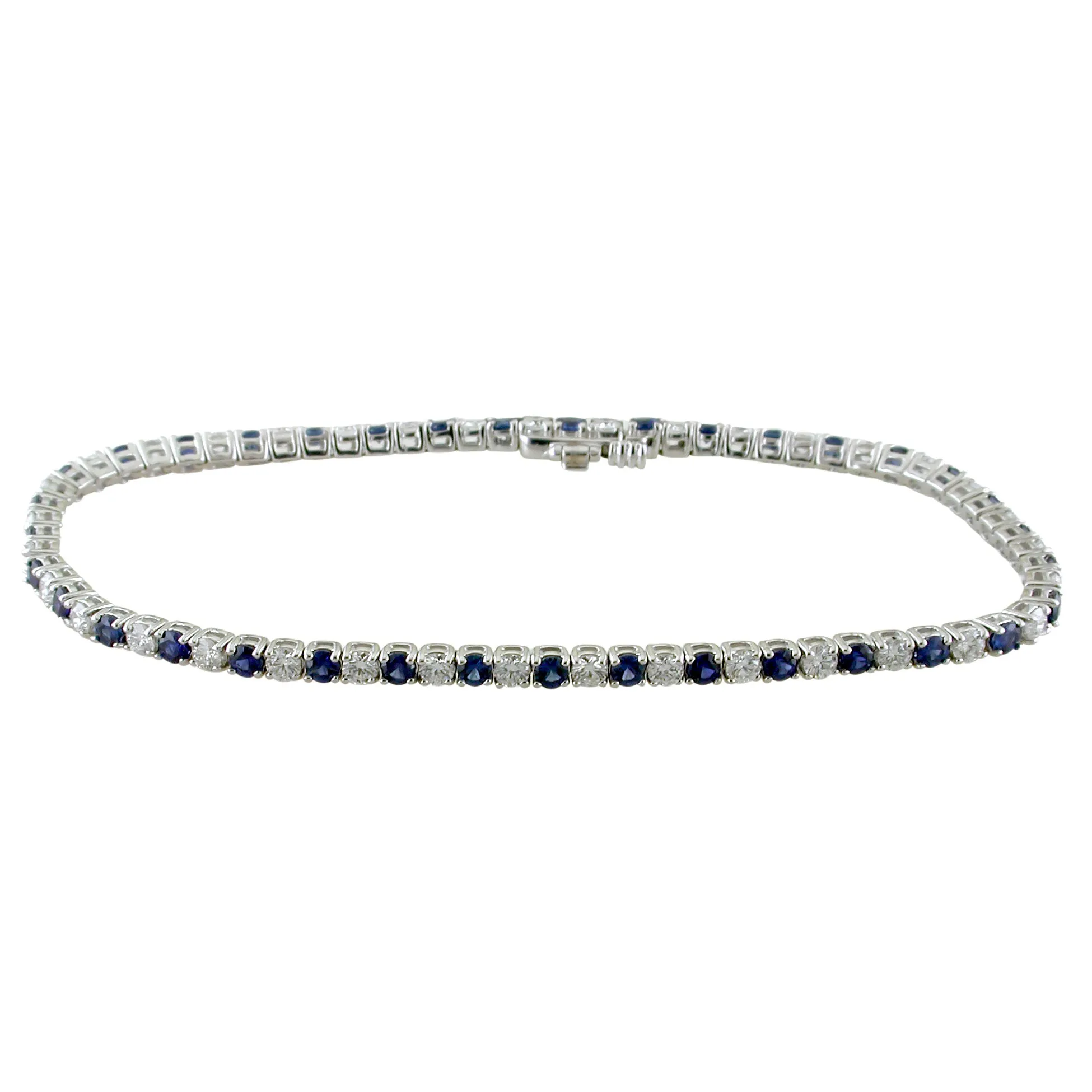 Sapphire & Diamond Tennis Bracelet 18K White Gold 3.50 Carats