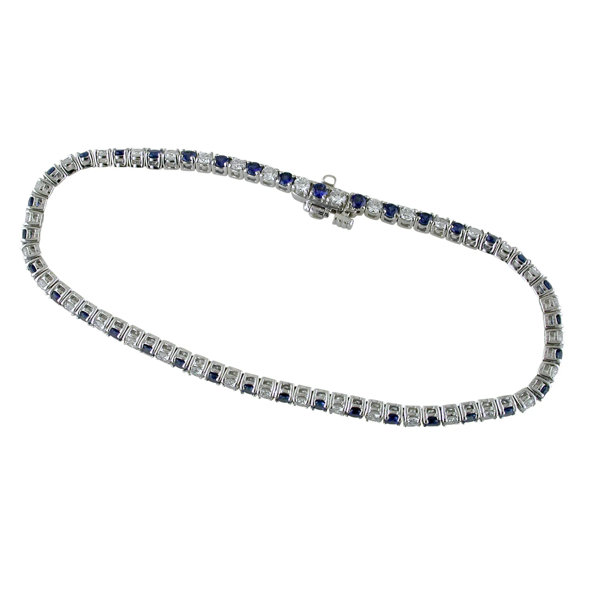 Sapphire & Diamond Tennis Bracelet 18K White Gold 3.50 Carats