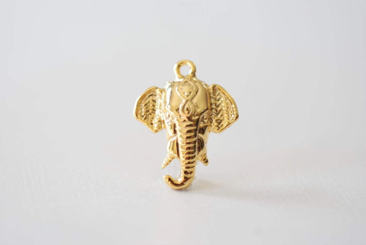 Shiny Vermeil Wholesale Gold Elephant Head Charm - 18k gold plated over 925 sterling silver, animal pendant, lucky elephant charm, Animal Charm, 139