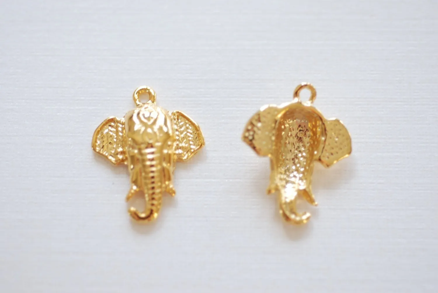 Shiny Vermeil Wholesale Gold Elephant Head Charm - 18k gold plated over 925 sterling silver, animal pendant, lucky elephant charm, Animal Charm, 139