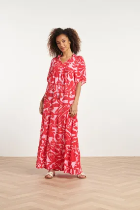 Smashed Lemon Pink and Red Floral Baroque Maxi Dress