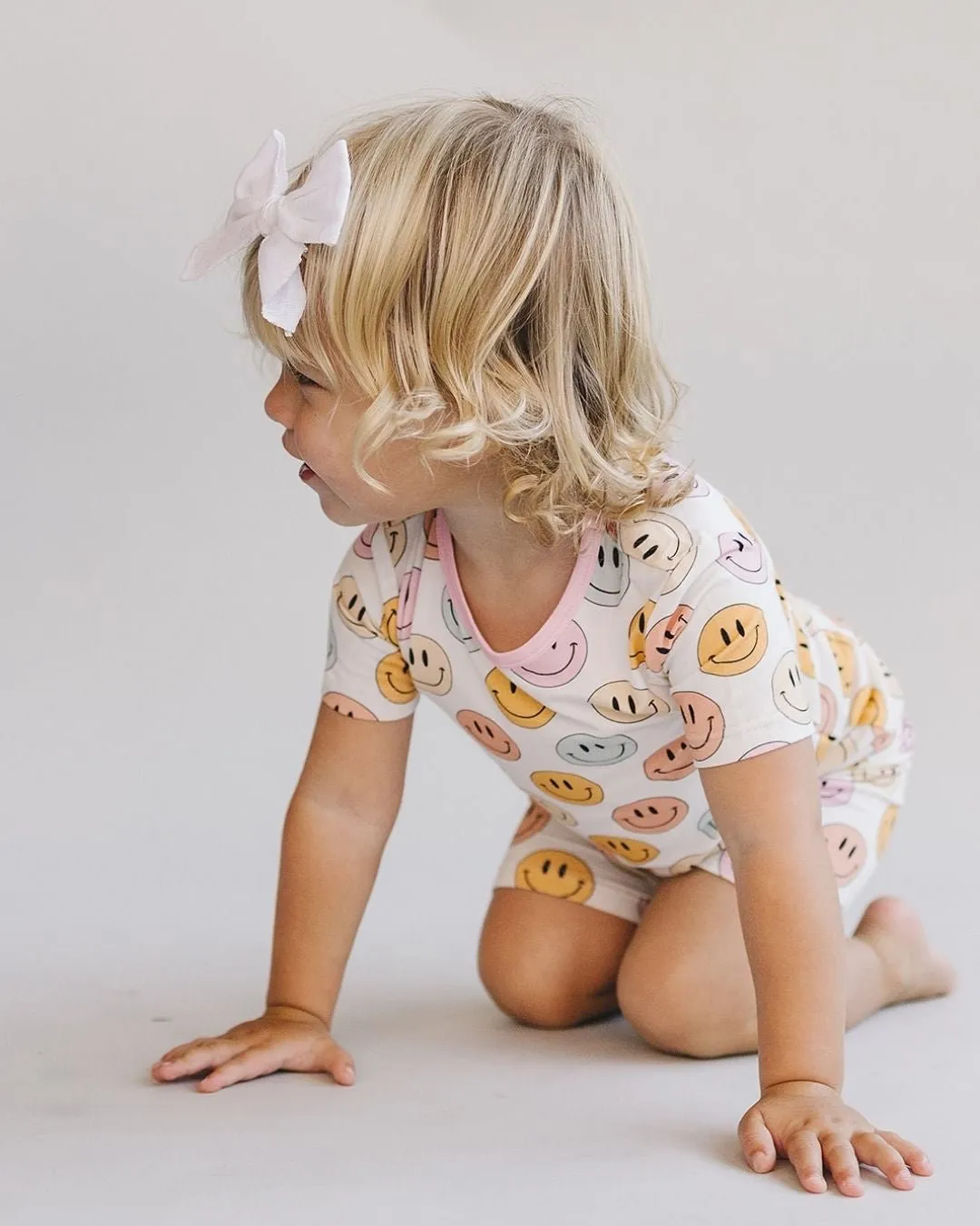 Smiley Bamboo Two Piece Shorts Set | Pink