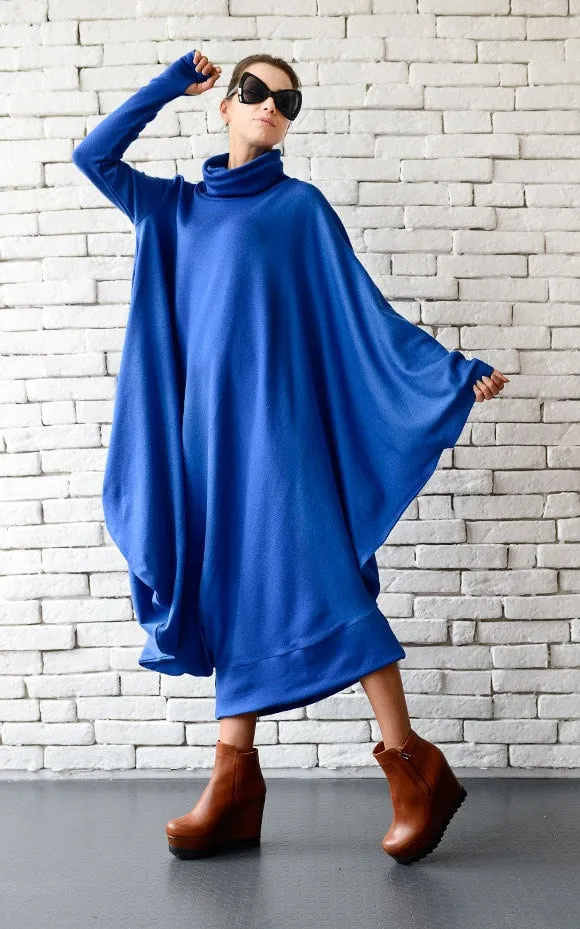 Soft Loose Turtleneck Dress In Royal Blue