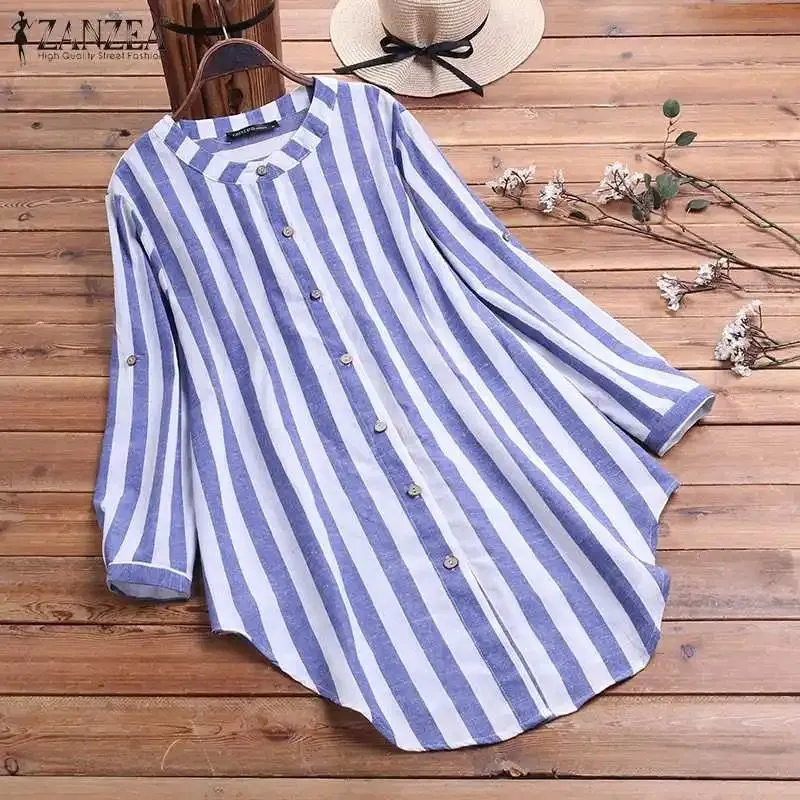 Spring Fashion Striped Oversized Blouse Women L S4614029