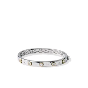 Sterling Silver 14K Solid Gold White Sapphire Modern Love Bangle Bracelet