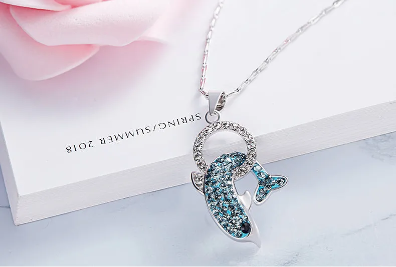 Sterling silver jumping dolphin necklace