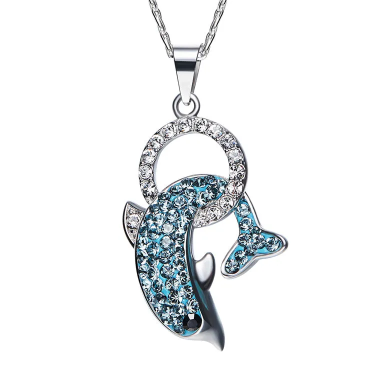 Sterling silver jumping dolphin necklace