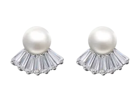 Sterling silver stylish pearl with cubic crystal earring