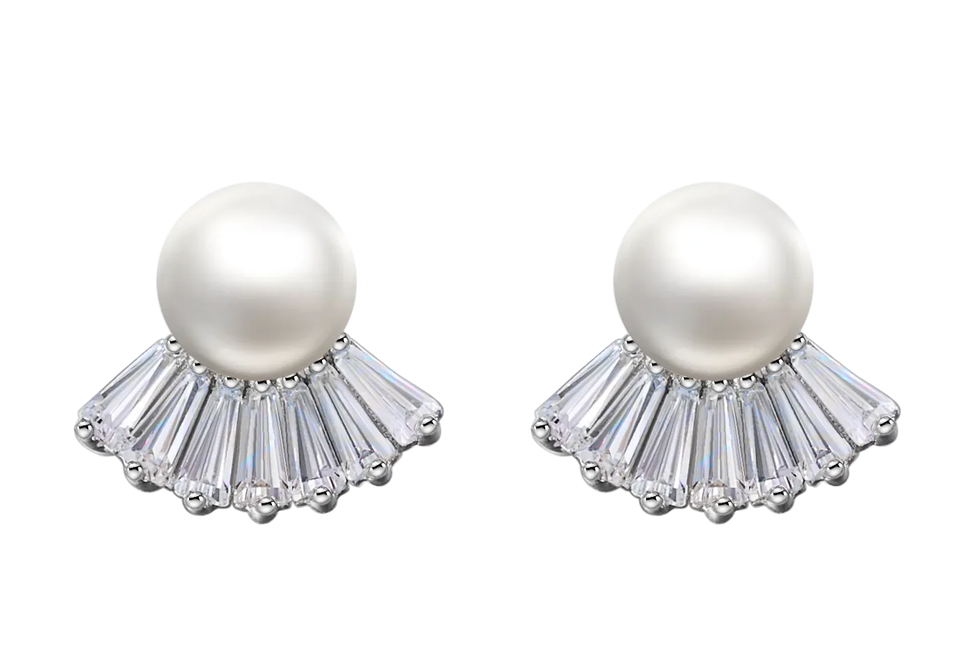 Sterling silver stylish pearl with cubic crystal earring