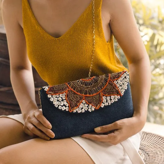 Sunflower Envelope Clutch in Denim