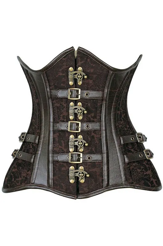 Top Drawer CURVY Brown Brocade Steampunk Steel Double Boned Under Bust Corset